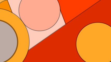 Abstract geometric vector background in Material design style with a limited harmonized palette, with concentric circles and rotated rectangles with shadows, imitating cut paper.