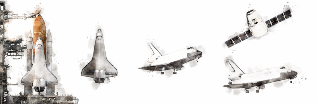 Space Shuttle watercolor style. Illustration.