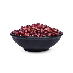 Red bean seeds in a black cup isolated on white background