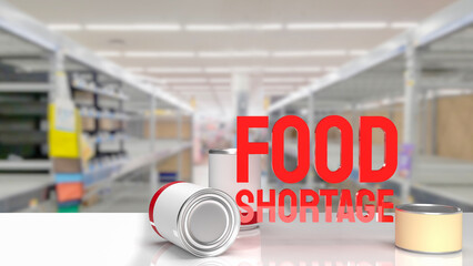 The food shortage red text on empty shelf image 3d rendering
