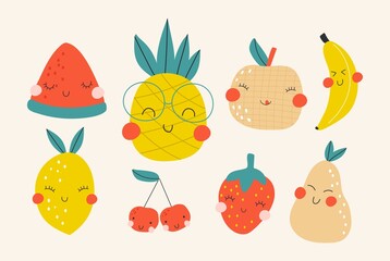 Set with cute fruits. Kids print. Vector illustrations - 509549154