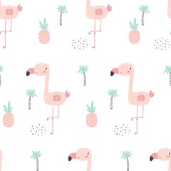 Seamless pattern with cute flamingos. Vector illustration