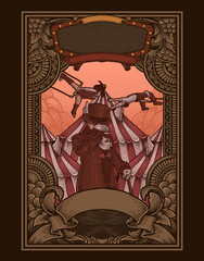 illustration circus with vintage engraving ornament frame © Bayu