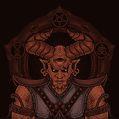 illustration badass demon with circle mandala