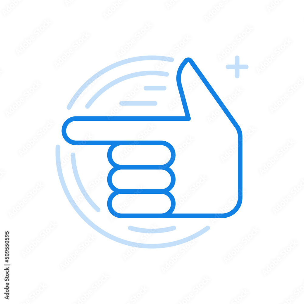 Poster Hand points to left vector line icon. Direction pointer gesture.