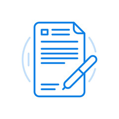 Signing contract vector line icon. Sheet of paper with terms of deal and pen.