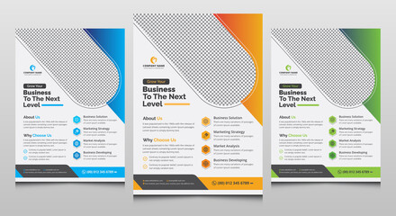 Blue, Yellow, Green, Orange Gradient Modern Creative Unique Corporate Business Flyer Leaflet Template Layout for Multipurpose Use