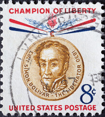 UNITED STATES - CIRCA 1958: a postage stamp from UNITED STATES , showing ein porträt des South American Freedom Fighter, Simon Bolivar . Circa 1958