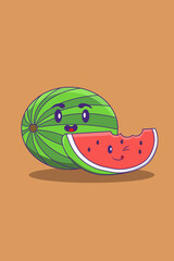 Cute Watermelon Cartoon Illustration