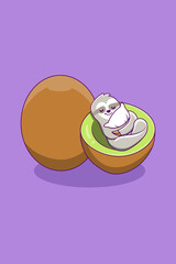 Cute Sloth Sleeping on Kiwi Cartoon Illustration
