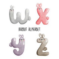 rabbit alphabet, rabbit Easter letter, Vector illustration 