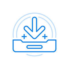 Uploading files removable media vector line icon. Filling online with information of hard disk and USB flash drive.
