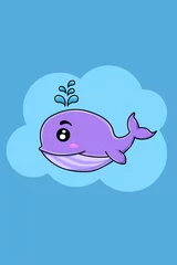 Tuinposter Cute Purple Whale Cartoon Illustration © Aan