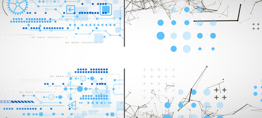 Abstract background on technological and scientific topics. Plexus effect with various techno details with a place under the text. Vector format.