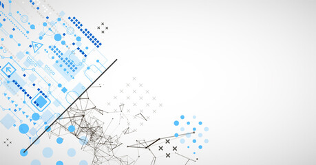 Obraz premium Abstract background on technological and scientific topics. Plexus effect with various techno details with a place under the text. Vector format.