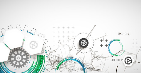 Abstract background on technological and scientific topics. Plexus effect with various techno details with a place under the text. Vector format.