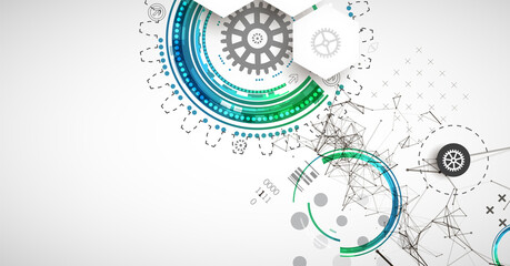 Obraz premium Abstract background on technological and scientific topics. Plexus effect with various techno details with a place under the text. Vector format.
