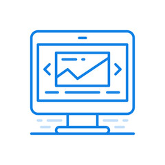 Photo pictures on monitor vector line icon. Drawings of nature on electronic screen with ability to scroll.