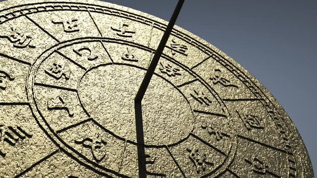 sundial with bronze in blue sunny sky 3D rendered time lapse
