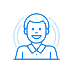 Male character smiling vector line icon. Abstract avatar profile of young boy.