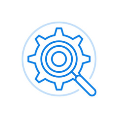 Magnifier gear vector line icon. Search and research symbol with further optimization.