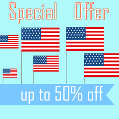 America holiday sale banner background vector illustration.Flag day