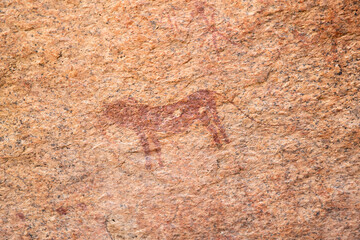 Rock Painting of Lion at Spitzkoppe Namibia
