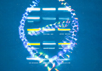 Gene editing concept DNA with light particles molecules and analysis result, DNA sequencing 3d...