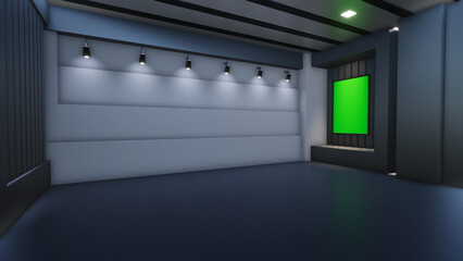 3D Virtual TV Studio News, Backdrop For TV Shows .TV On Wall.3D Virtual News Studio Background, Loop	