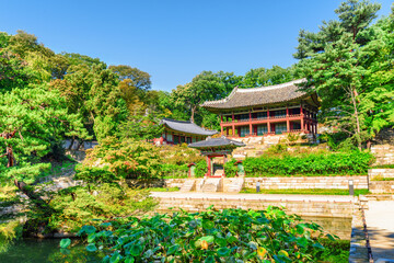 Fototapeta na wymiar Juhamnu Pavilion in Huwon Secret Garden of Changdeokgung Palace