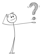 Person Asking and Holding Question Mark Symbol, Vector Cartoon Stick Figure Illustration