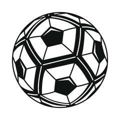 Black isolated soccer ball with pentagons, thick and thin lines