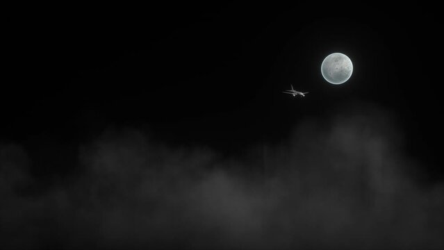 air plane flying by full moon abstract 3d rendered
