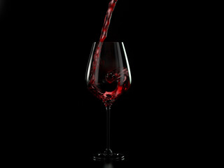 Wine glass with pouring red wine. Realistic 3d illustration