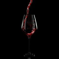 Wine glass with pouring red wine. Realistic 3d illustration