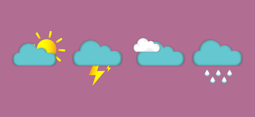 graphs of climatic conditions. Sun, cloudy, rain, lightning on a dark background