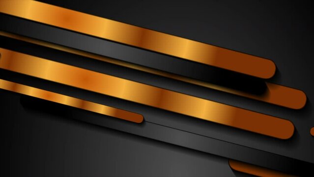 Black and golden smooth stripes abstract corporate motion background. Seamless looping. Video animation Ultra HD 4K 3840x2160