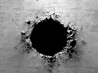 Explosion broken concrete wall bullet hole destruction