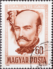 HUNGARY - CIRCA 1965: a postage stamp from HUNGARY, showing a portrait of the physician, Ignác...