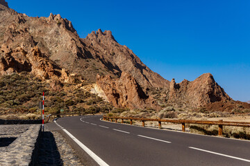 The scenic road through rocks and desert.