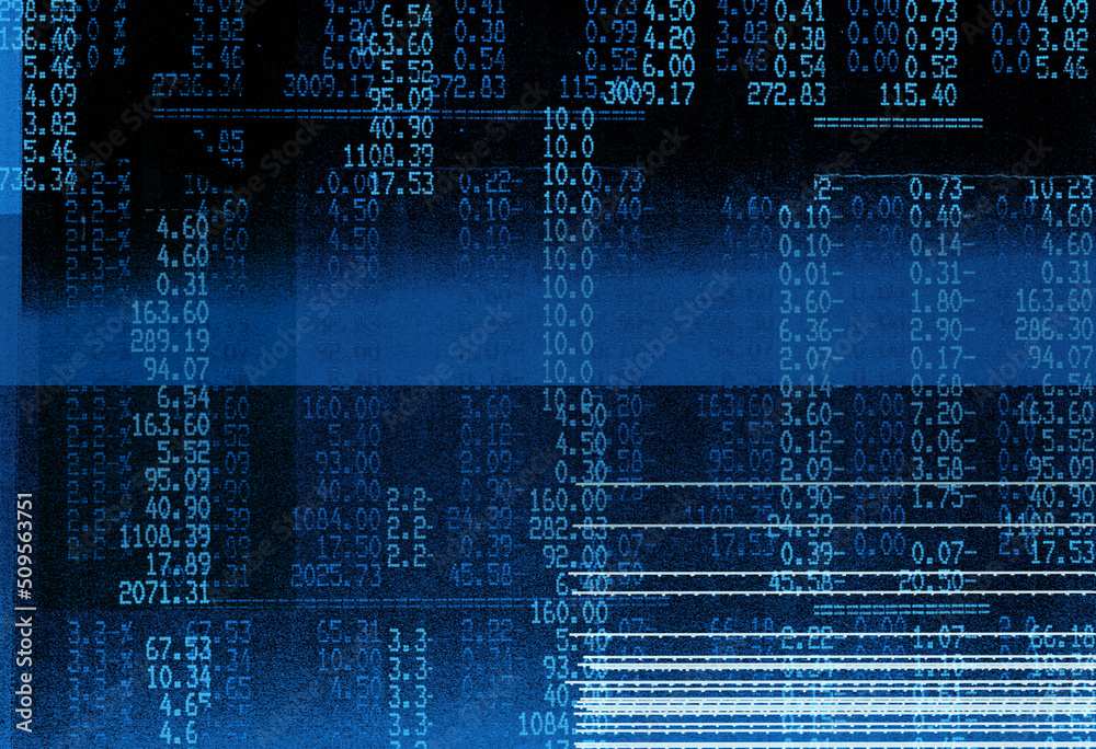 Wall mural blue computer glitch texture with scrolling numbers