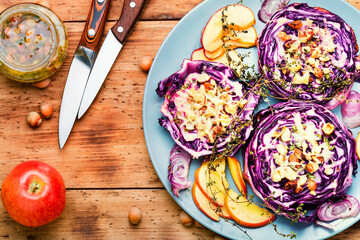Baked vegan red cabbage steaks