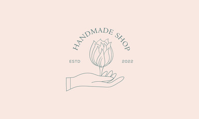 Botanical Floral element Hand Drawn Logo with Wild Flower and Leaves