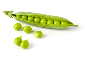 Green pea pod isolated on white.