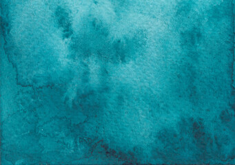 Horizontal hand drawn watercolor wash vibrant blue teal background