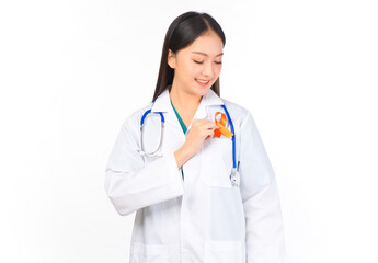 portrait asian female doctor with stethoscope in uniform,