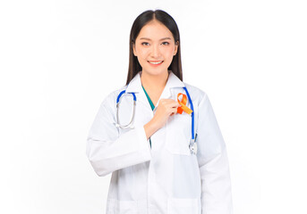 Fototapeta premium portrait asian female doctor with stethoscope in uniform,