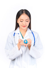 Fototapeta premium portrait asian female doctor with stethoscope in uniform,