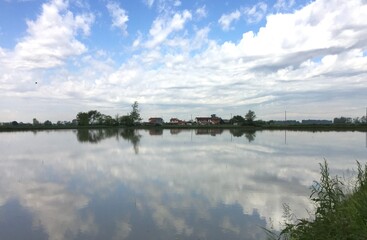 reflection of tclouds on the lake