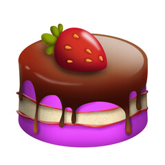 Cake with strawberries isolated on white background. Cute illustration.